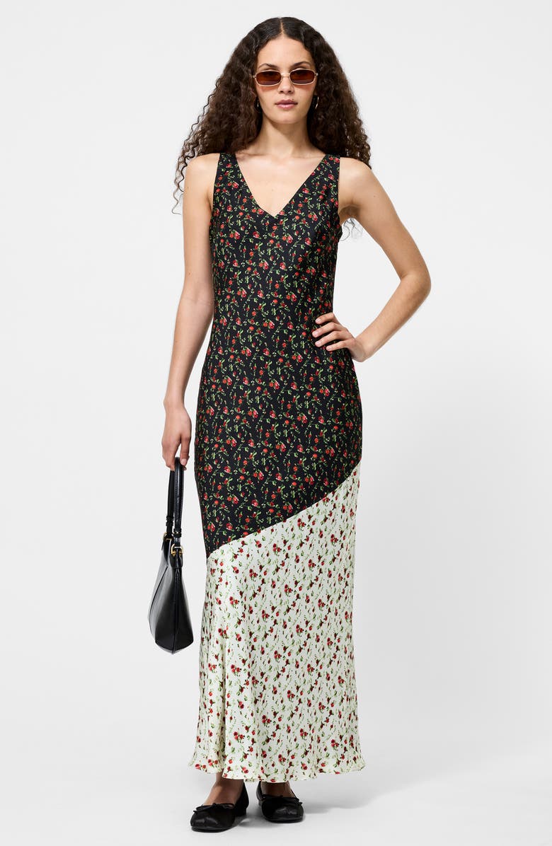 French Connection Julia Colorblock Ditsy Sleeveless Maxi Dress, Alternate, color, Black/ Porcelain Cream