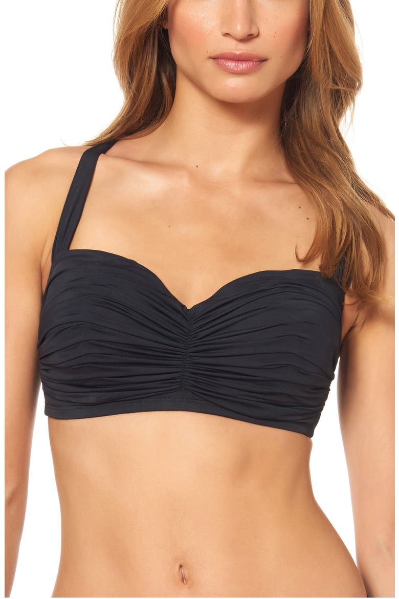 Kore Shirred Bandeau Bikini Top, Main, color, BLACK