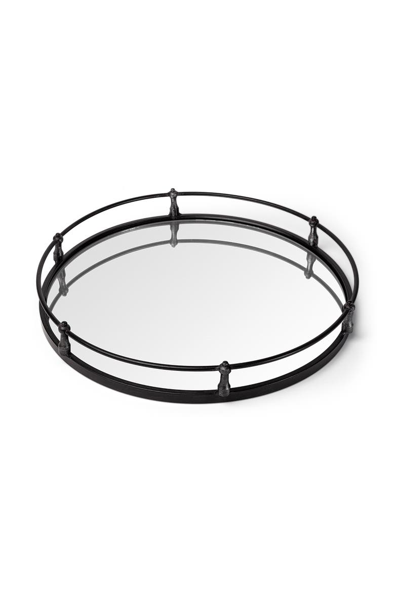 Kimbel 24L x 24W Metal Mirrored Base Round Tray, Main, color, Black