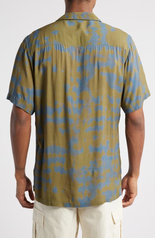 Oas Highland Abstract Print Viscose Camp Shirt In Green Multi