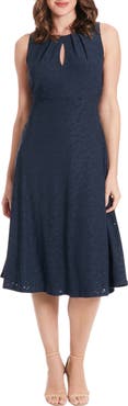 London Times Eyelet Keyhole Fit & Flare Midi Dress