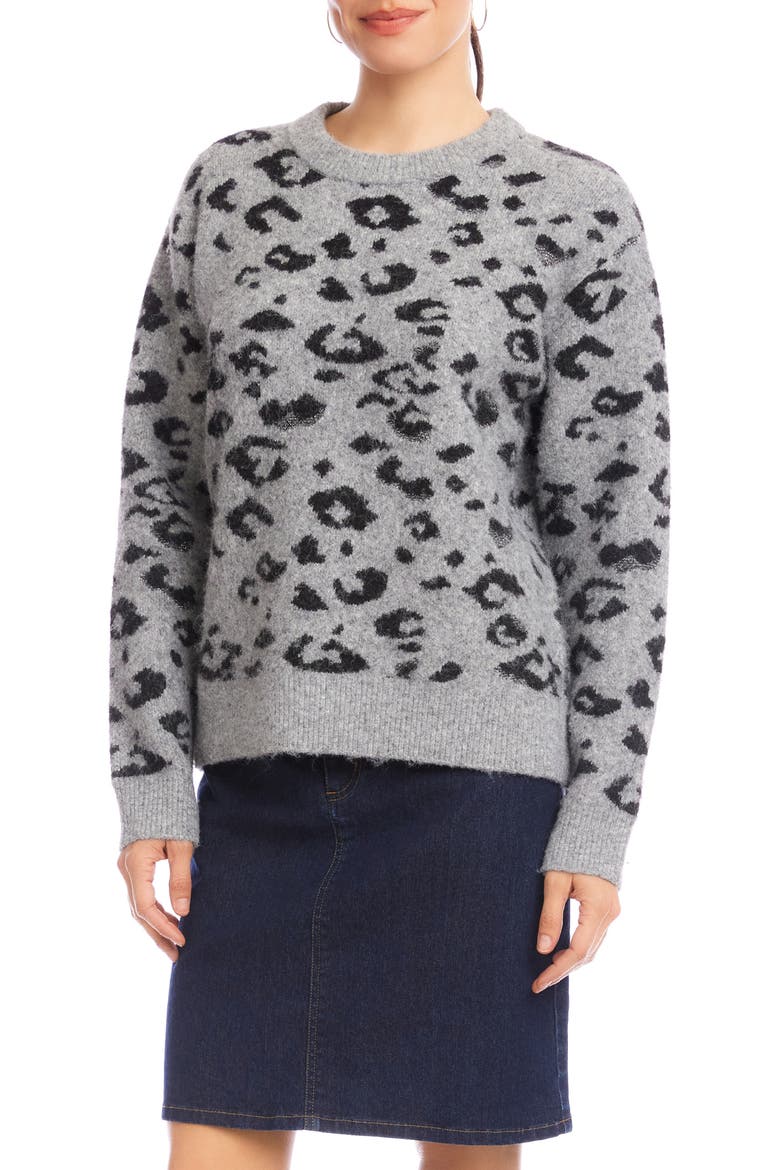 Metallic Leopard Crewneck Sweater, Main, color, GRAY WITH BLACK