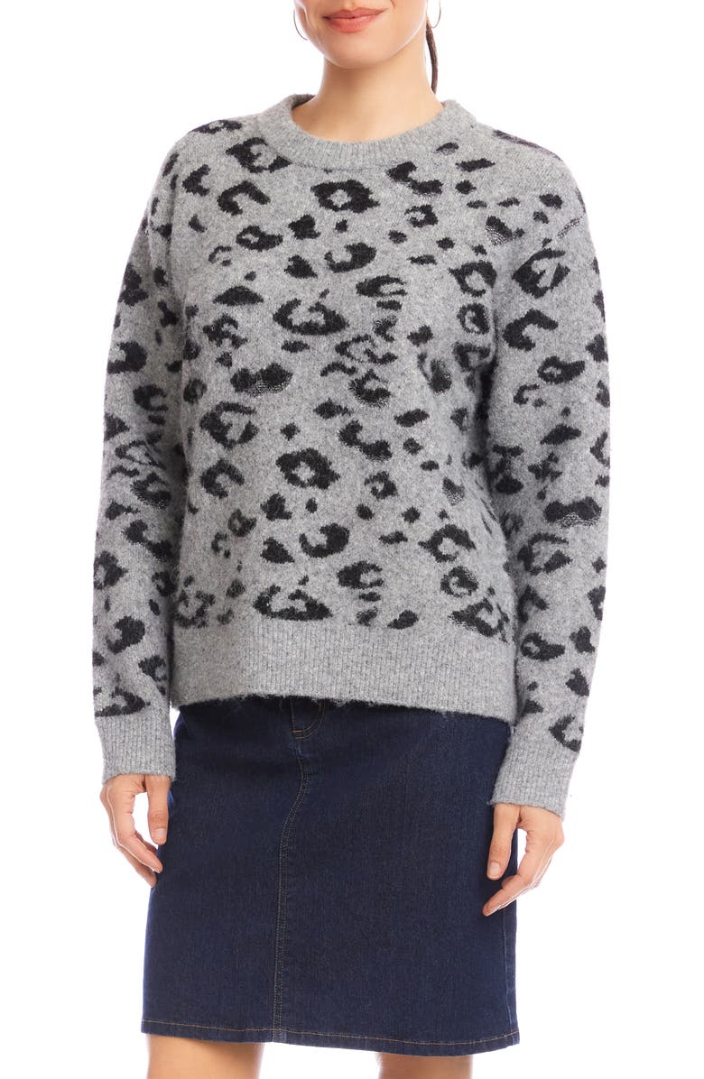 Karen Kane Metallic Leopard Crewneck Sweater, Main, color, Gray With Black