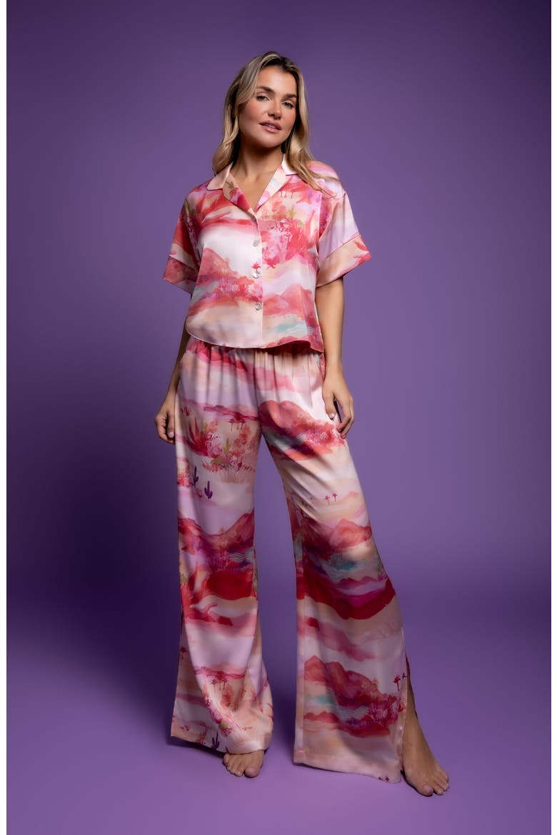 Print Satin Pajamas, Alternate, color, PINK