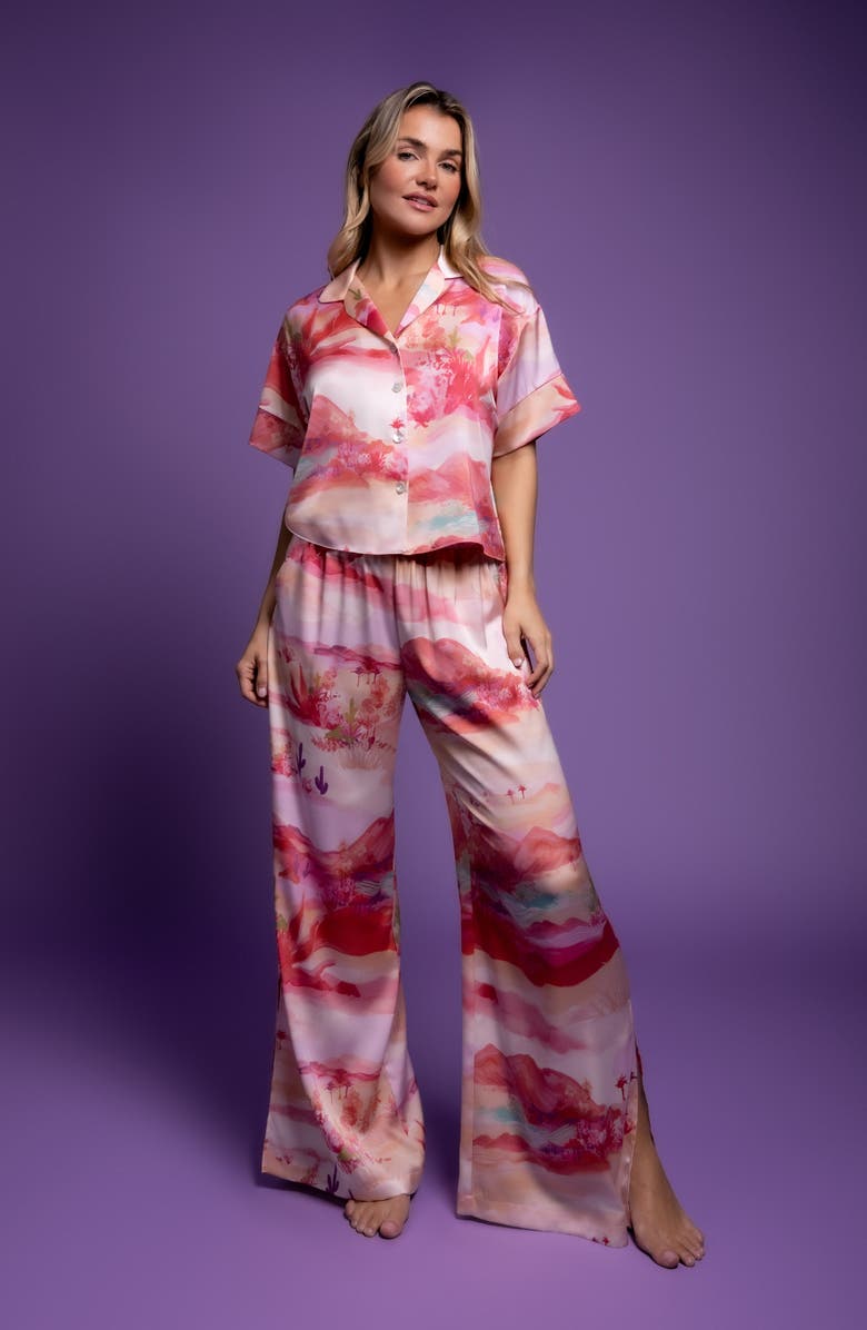 Midnight Bakery Print Satin Pajamas, Alternate, color, Pink