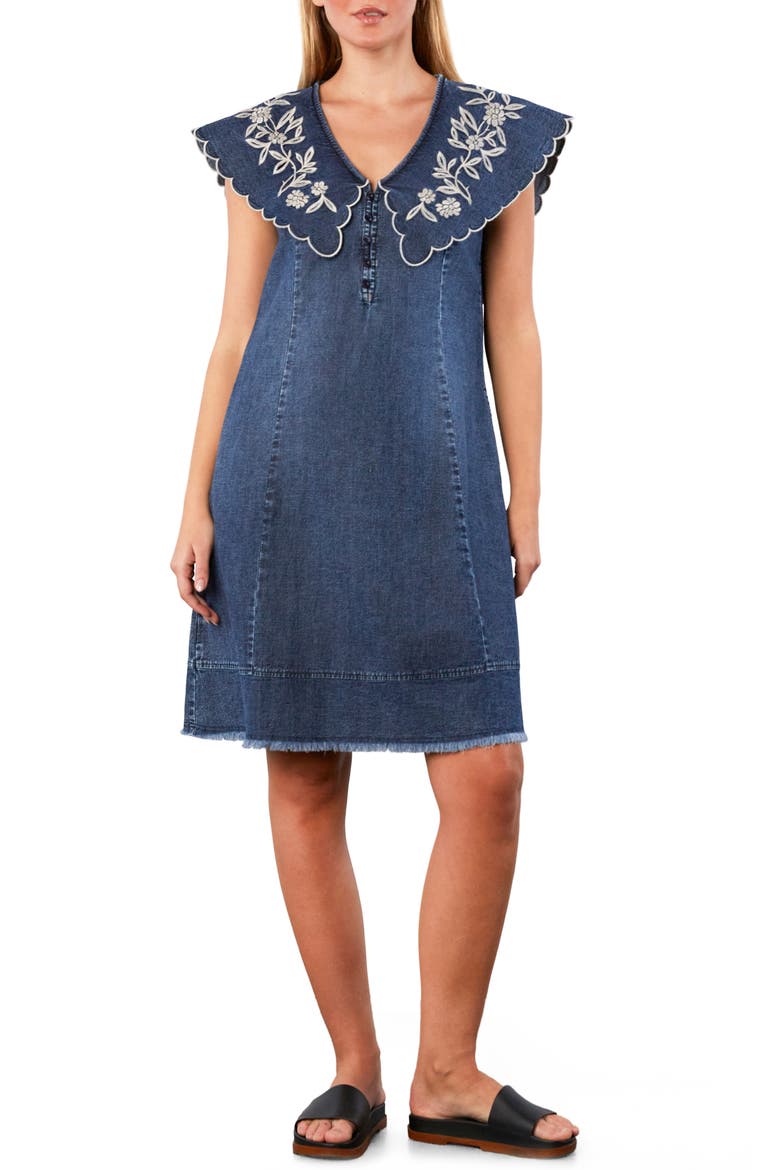 Luna Embroidered Collar Denim Dress, Alternate, color, PETAL DENIM