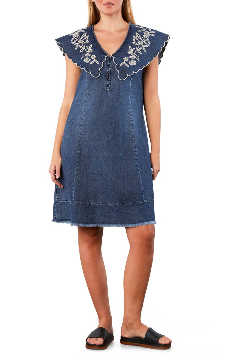 Wash Lab Denim Luna Embroidered Collar Denim Dress, Alternate, color, Petal Denim