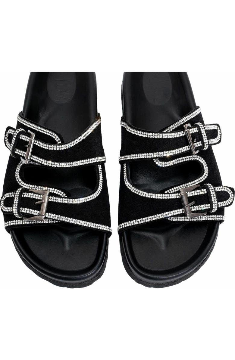 Forever & Always Shoes Allen Rhinestone Leather Slide Sandal, Alternate, color, Black Leather
