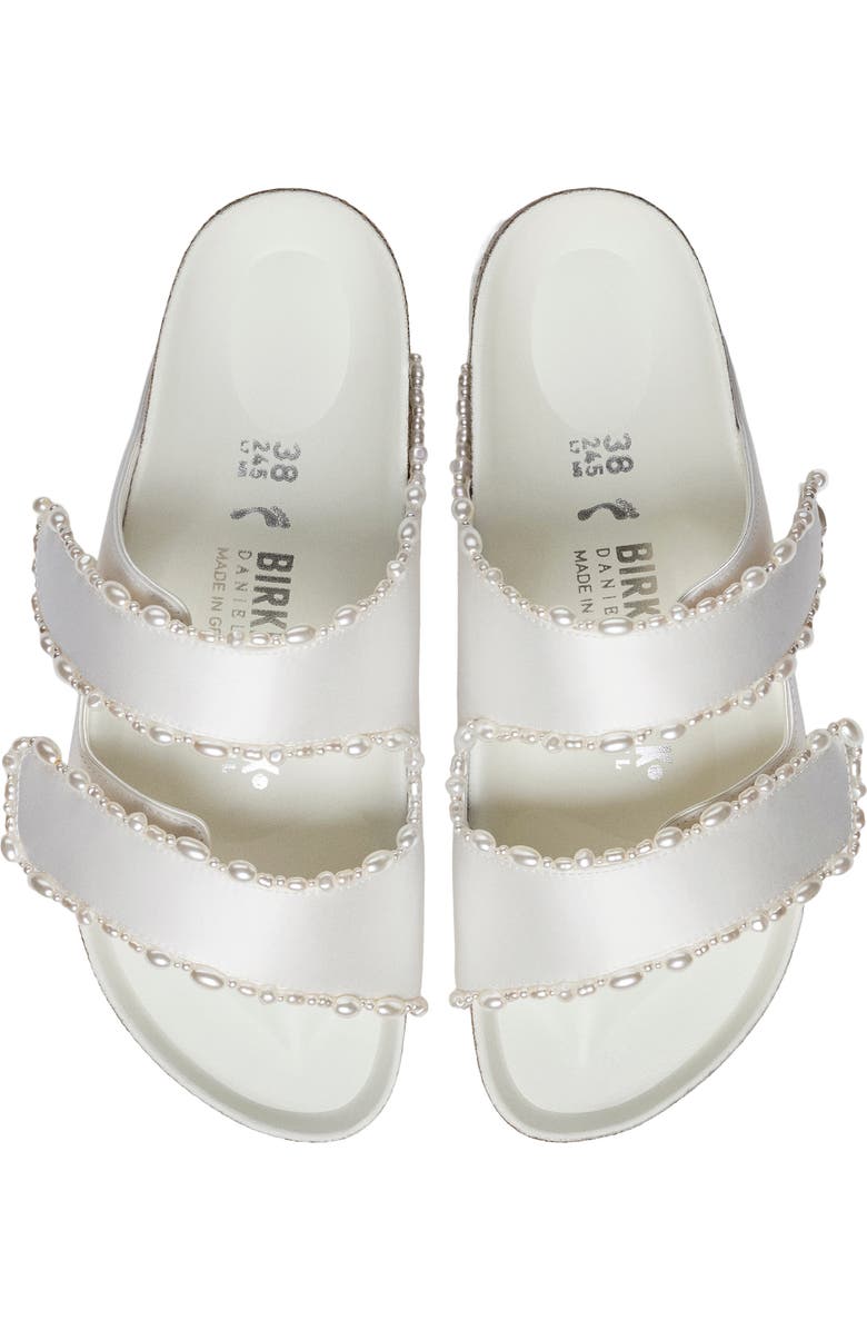 Birkenstock x Danielle Frankel x Danielle Frankel Arizona Satin & Faux Pearl Slide Sandal, Alternate, color, White