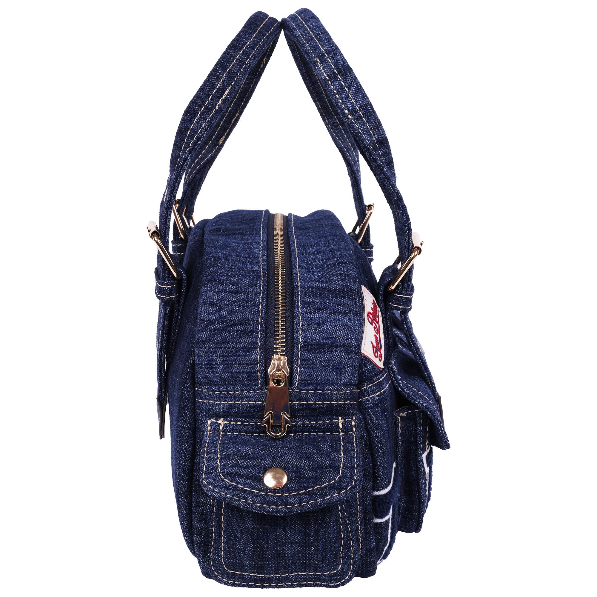 True Religion Multi-Patch Satchel, Alternate, color, Dark Denim