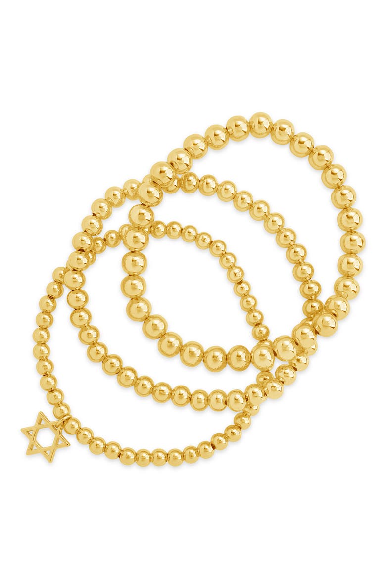 Nessa Star of David 3-Pack Beaded Bracelets, Main, color, GOLD