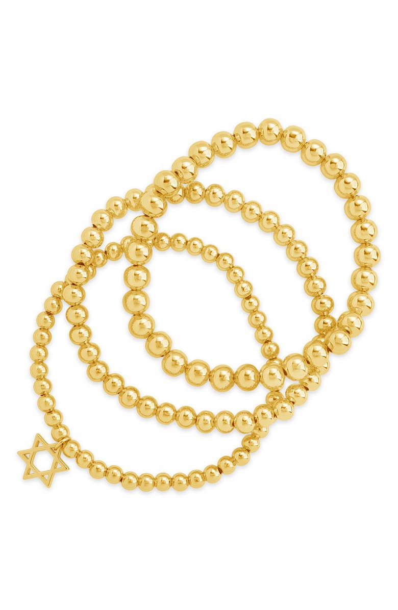 Sterling Forever Nessa Star of David 3-Pack Beaded Bracelets, Main, color, Gold