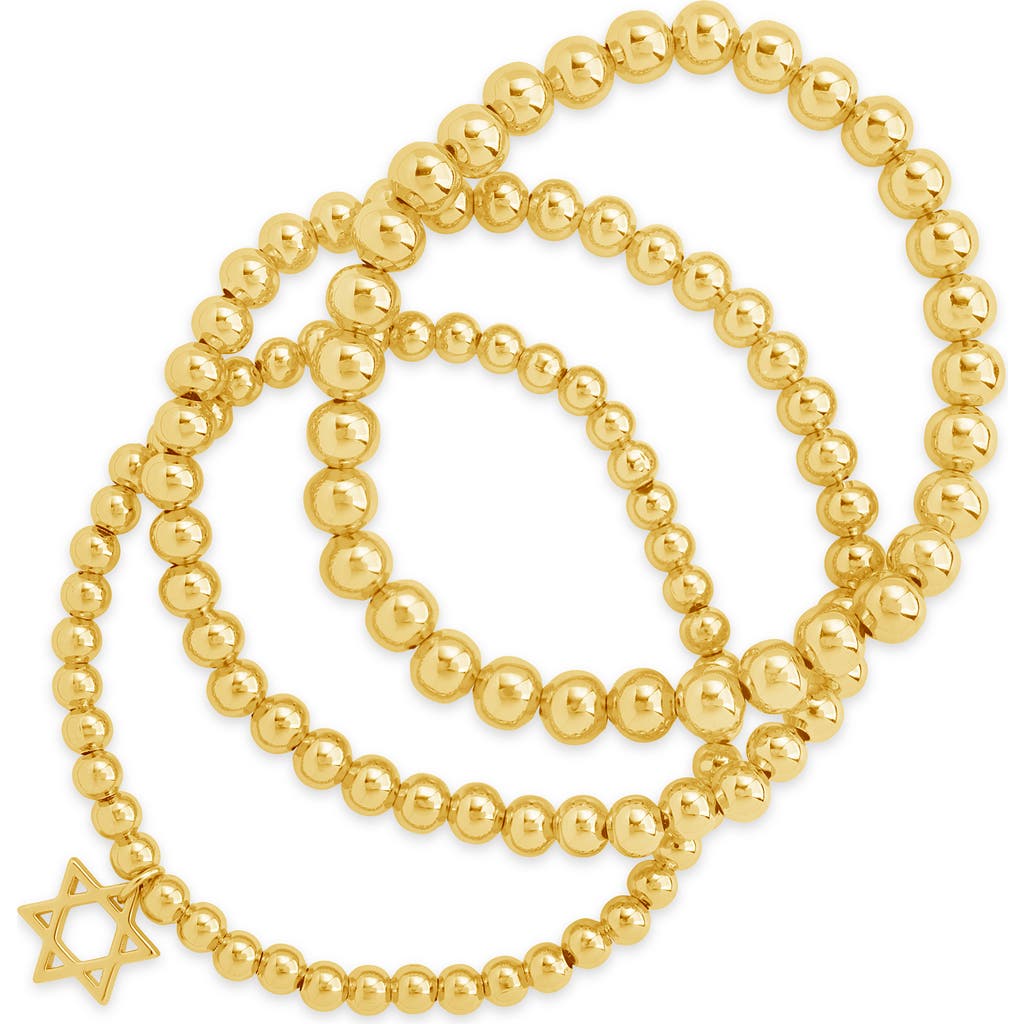 Sterling Forever 14k Plated Star Of David Set Bracelet In Gold