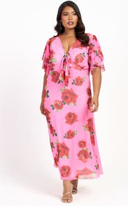 FASHION-SZN CURVE Flutter Sleeve Tie Front Midi Dress