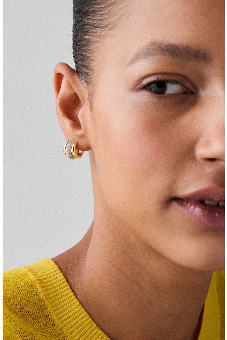 tiny twinkles trio pavé huggie hoop earrings, Alternate, color, CLEAR/ GOLD