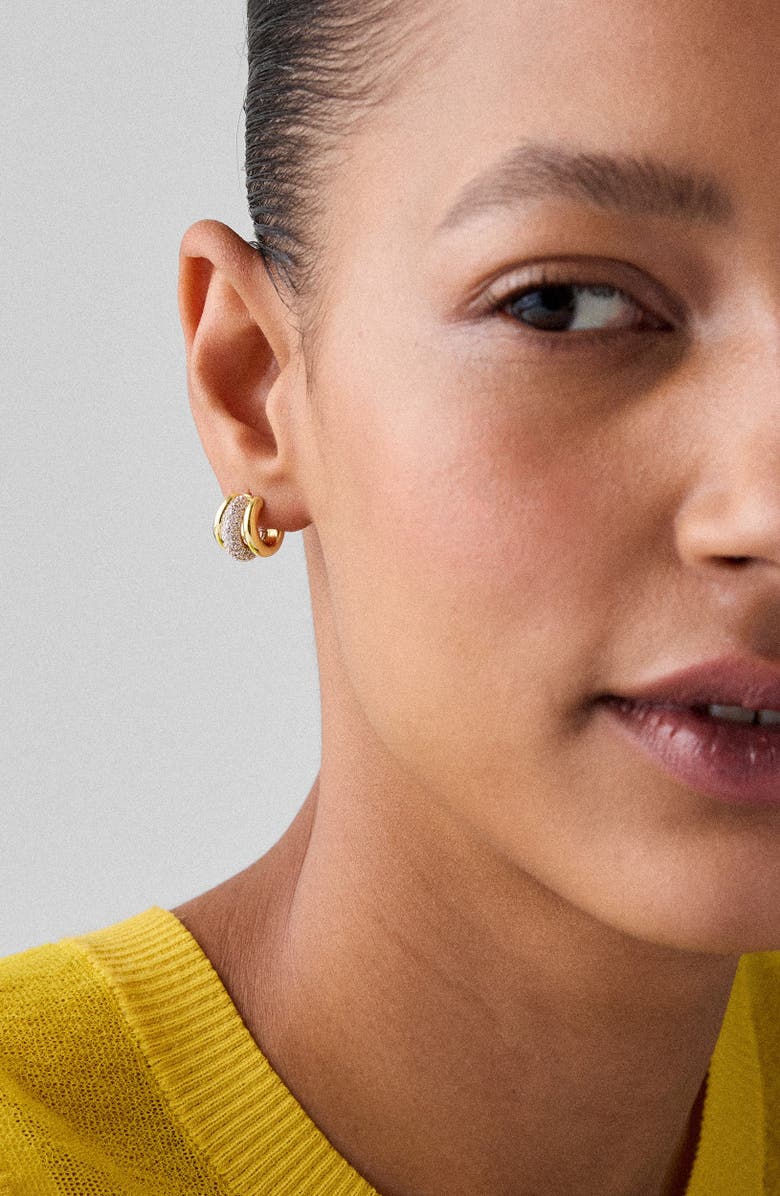 Kate Spade New York tiny twinkles pavé trio huggie hoop earrings, Alternate, color, Clear/ Gold