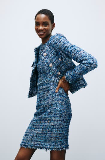 ☆人気☆【VENTE】☆Fur trimmed blue & silver tweed jacke.t☆ Maje Tweed Jacket | Saks Fifth Avenue