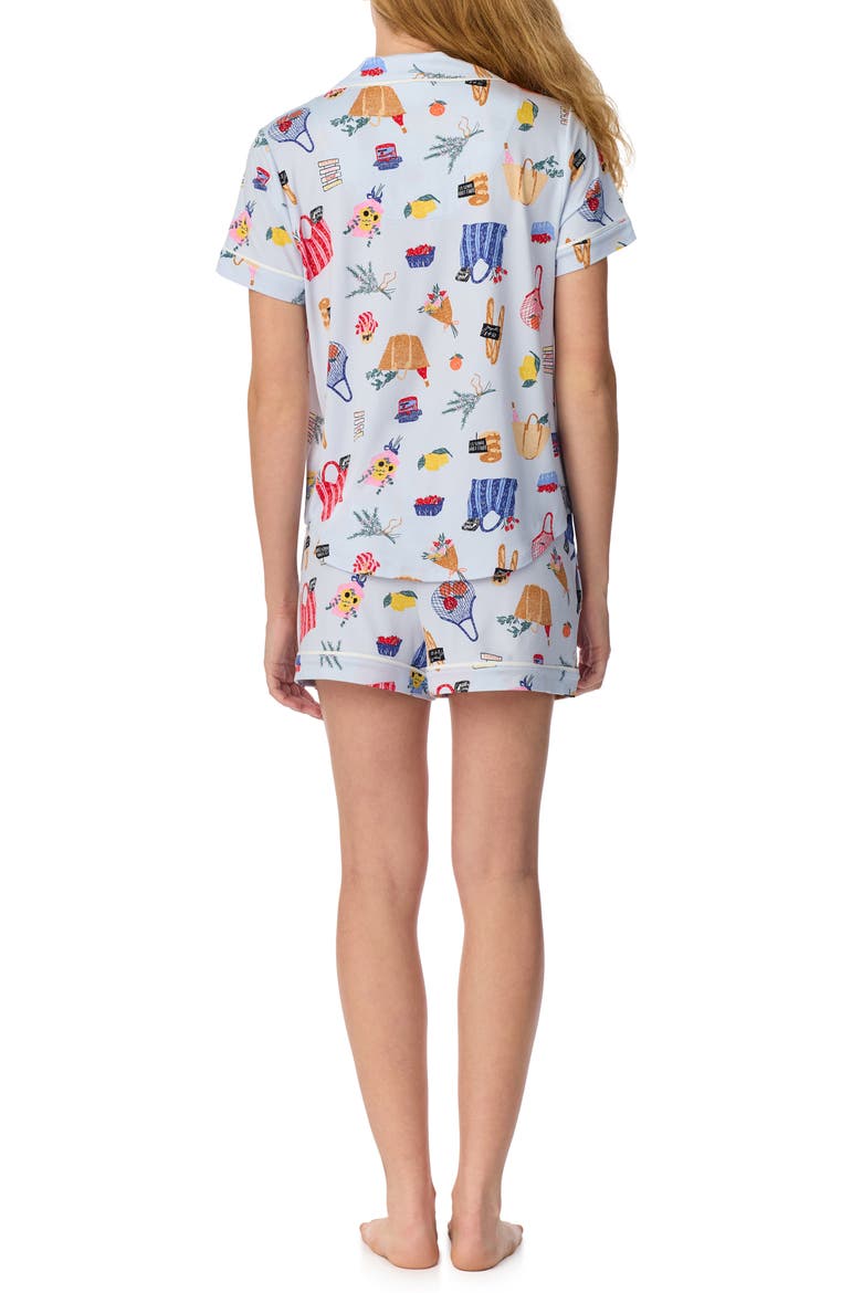 Print Short Sleeve Pajamas, Alternate, color, AQUA PRINT