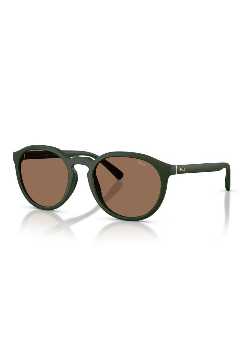 53mm Round Sunglasses, Alternate, color, MATTE DARK GREEN / DARK BROWN