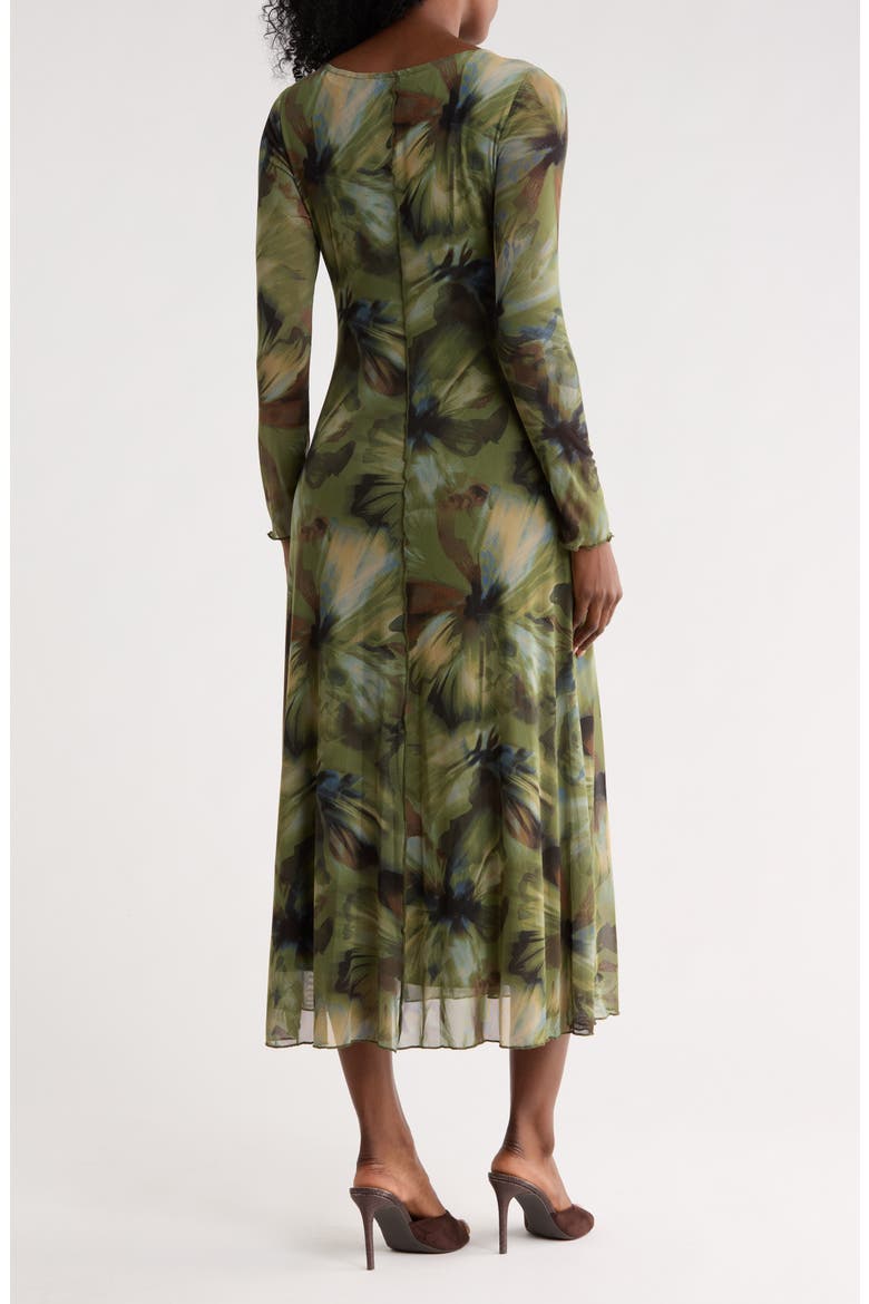 Floral Long Sleeve Mesh Dress, Alternate, color, OLIVE