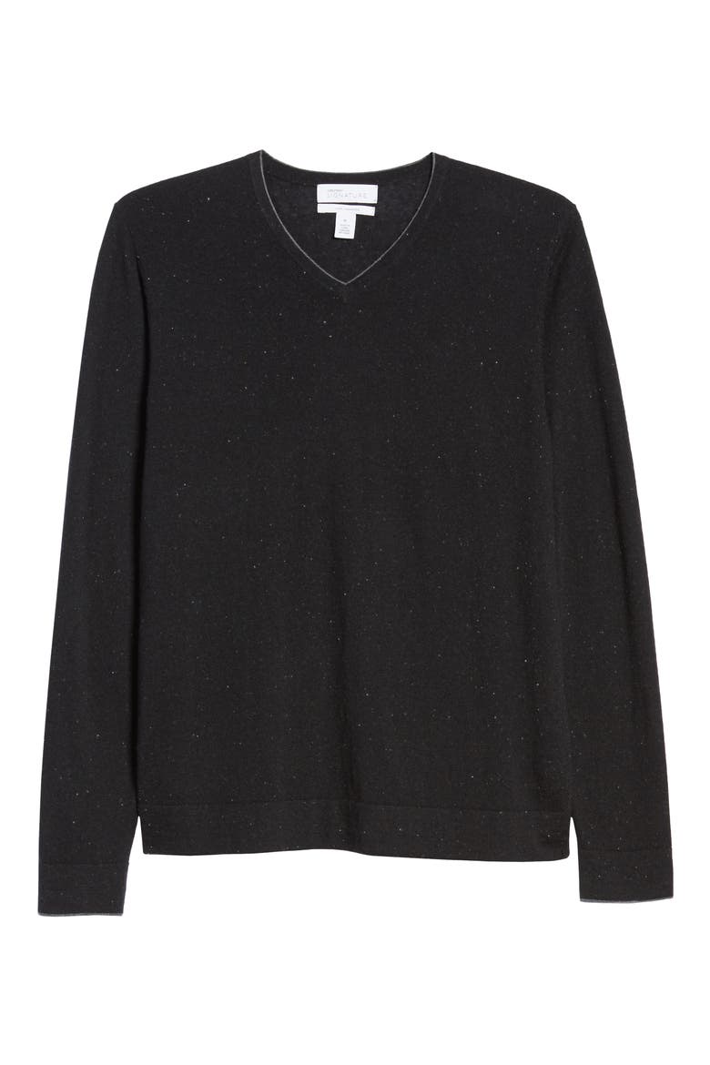 Cashmere V-Neck Sweater, Alternate, color, BLACK CAVIAR NEP