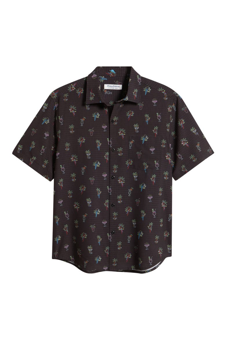 Bahama Coast Neon Sips IslandZone® Short Sleeve Button-Up Shirt, Alternate, color, MATTE BLACK