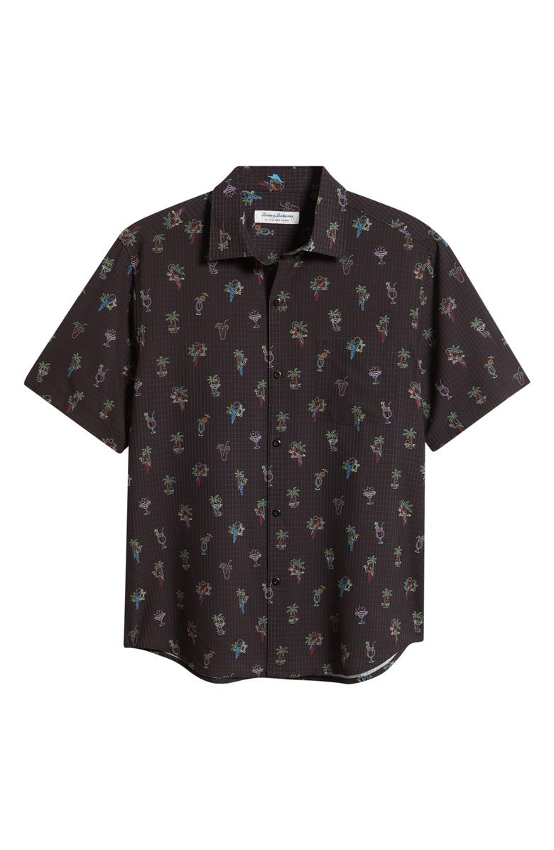 Tommy Bahama Bahama Coast Neon Sips IslandZone<sup>®</sup> Short Sleeve Button-Up Shirt, Alternate, color, Matte Black