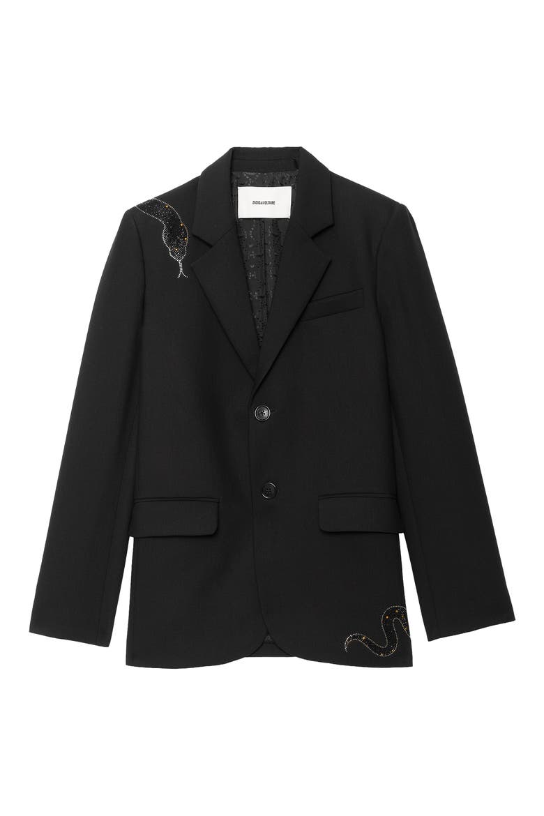 Vanille Strss Snake Blazer, Alternate, color, BLACK
