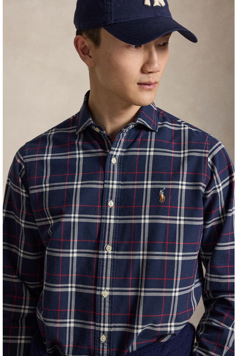 Plaid Long Sleeve Cotton Oxford Shirt, Alternate, color, NAVY/ RED