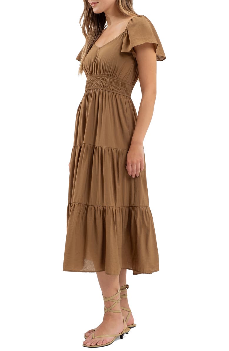 AUGUST SKY Flutter Sleeve Tiered Midi Dress, Alternate, color,