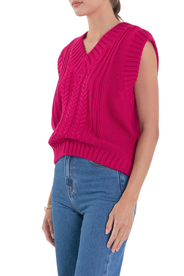 Cable Stitch Sweater Vest, Alternate, color, MAGENTA