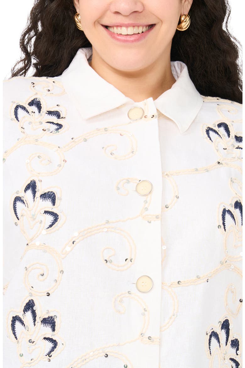 Sequin Embroidered Button-Up Top, Alternate, color, NEW IVORY