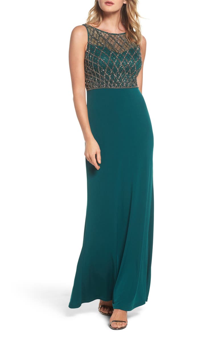Adrianna Papell Beaded Bodice Column Gown, Main, color, 