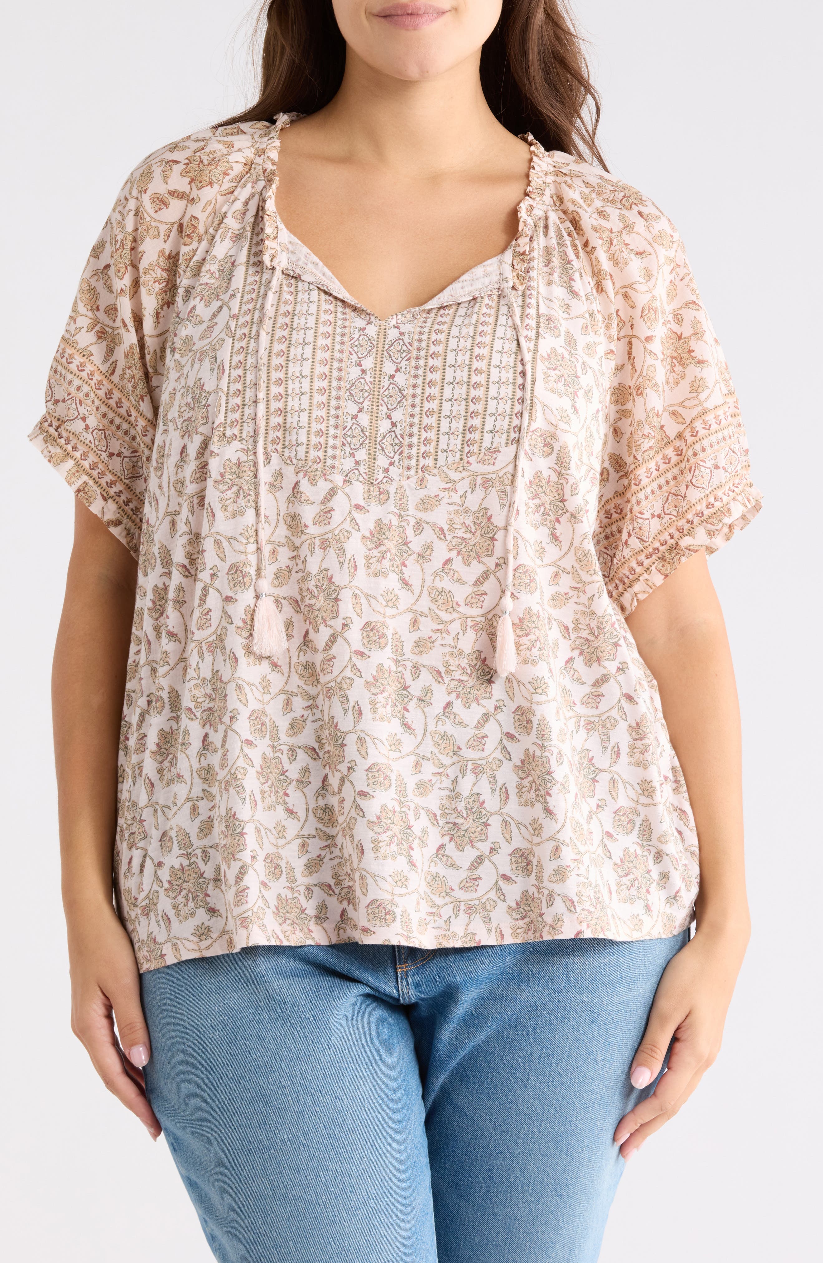 Lucky Brand Short Sleeve Split Neck Top