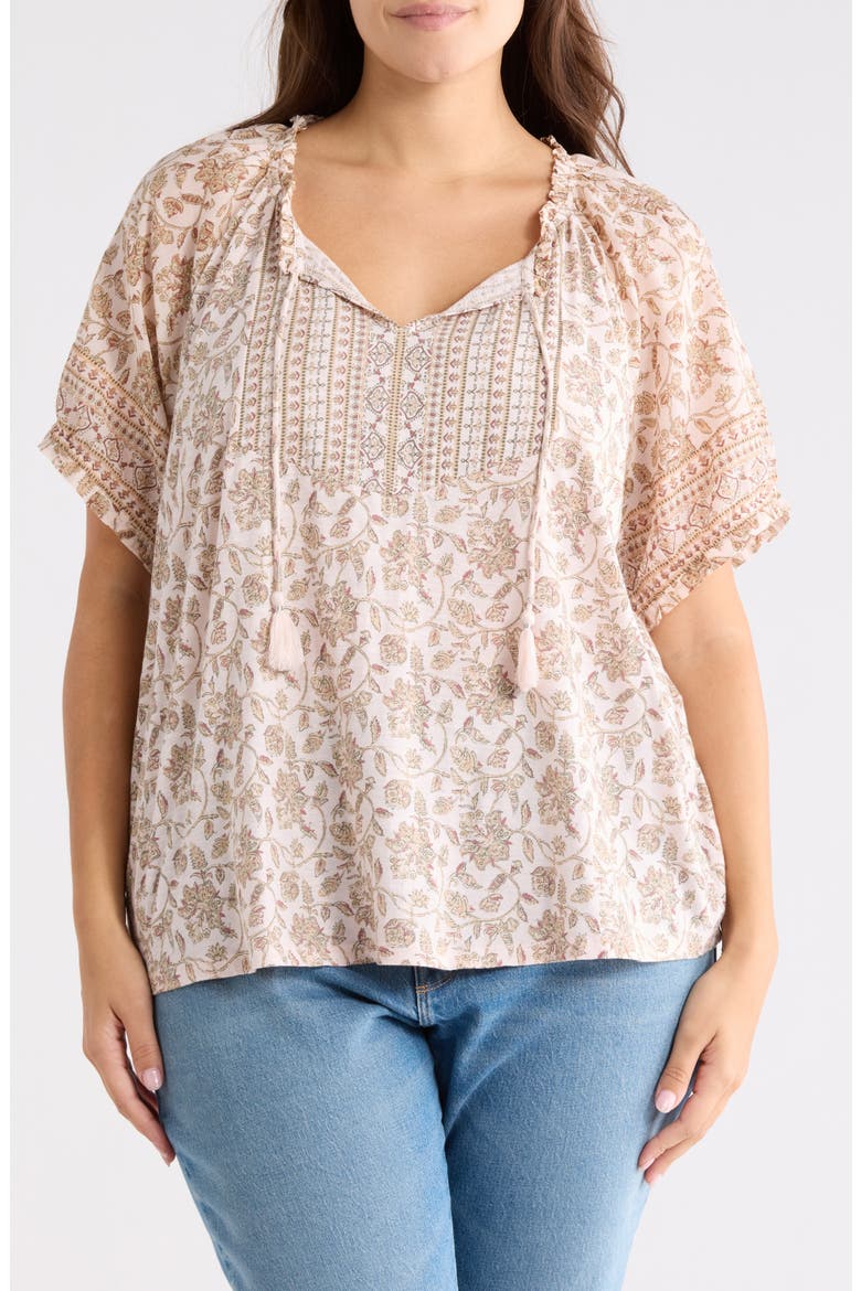 Short Sleeve Split Neck Top, Main, color, PINK MULTI