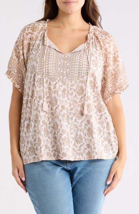Short Sleeve Split Neck Top (Plus)