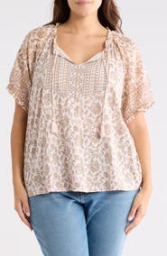 Lucky Brand Short Sleeve Split Neck Top