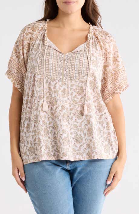 Lucky Brand Short Sleeve Split Neck Top