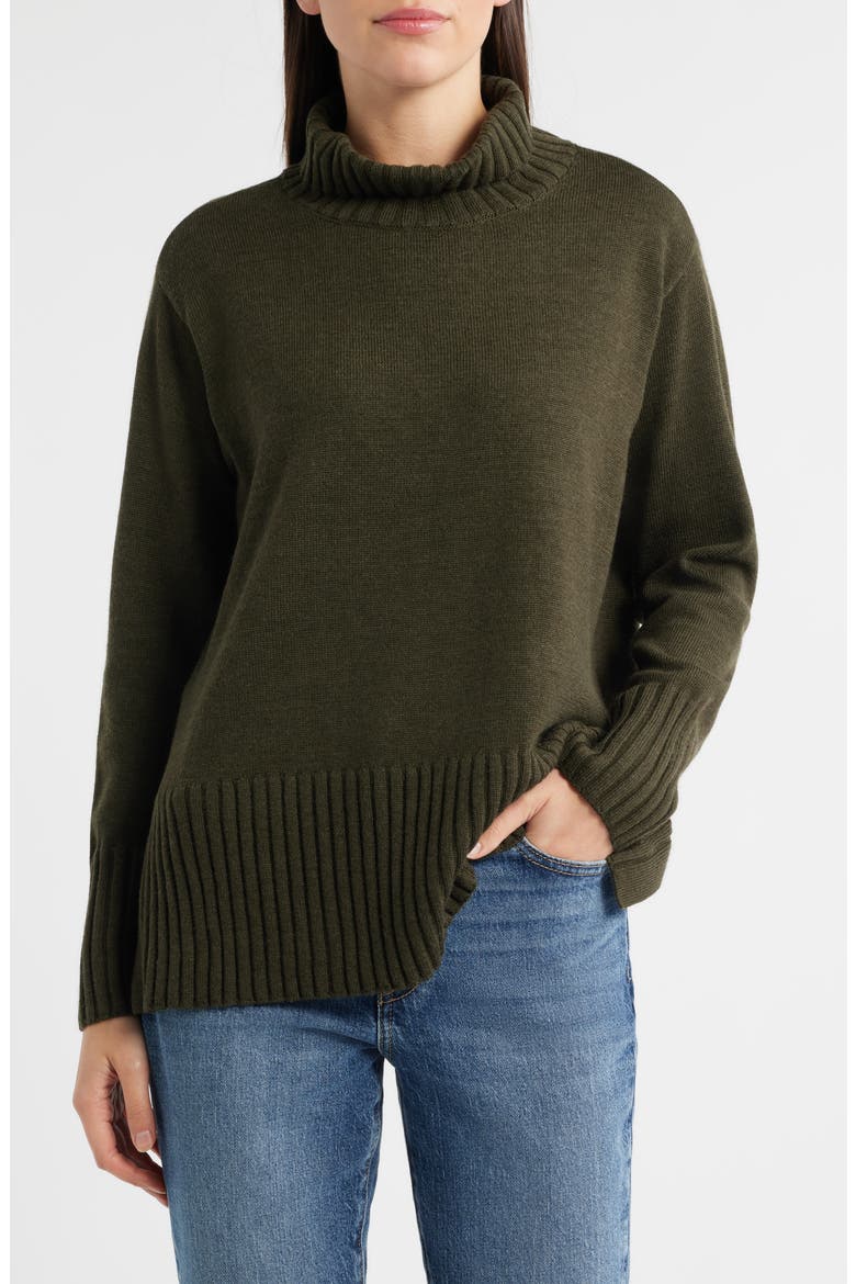 Turtleneck Merino Wool Sweater, Main, color, WOODLAND