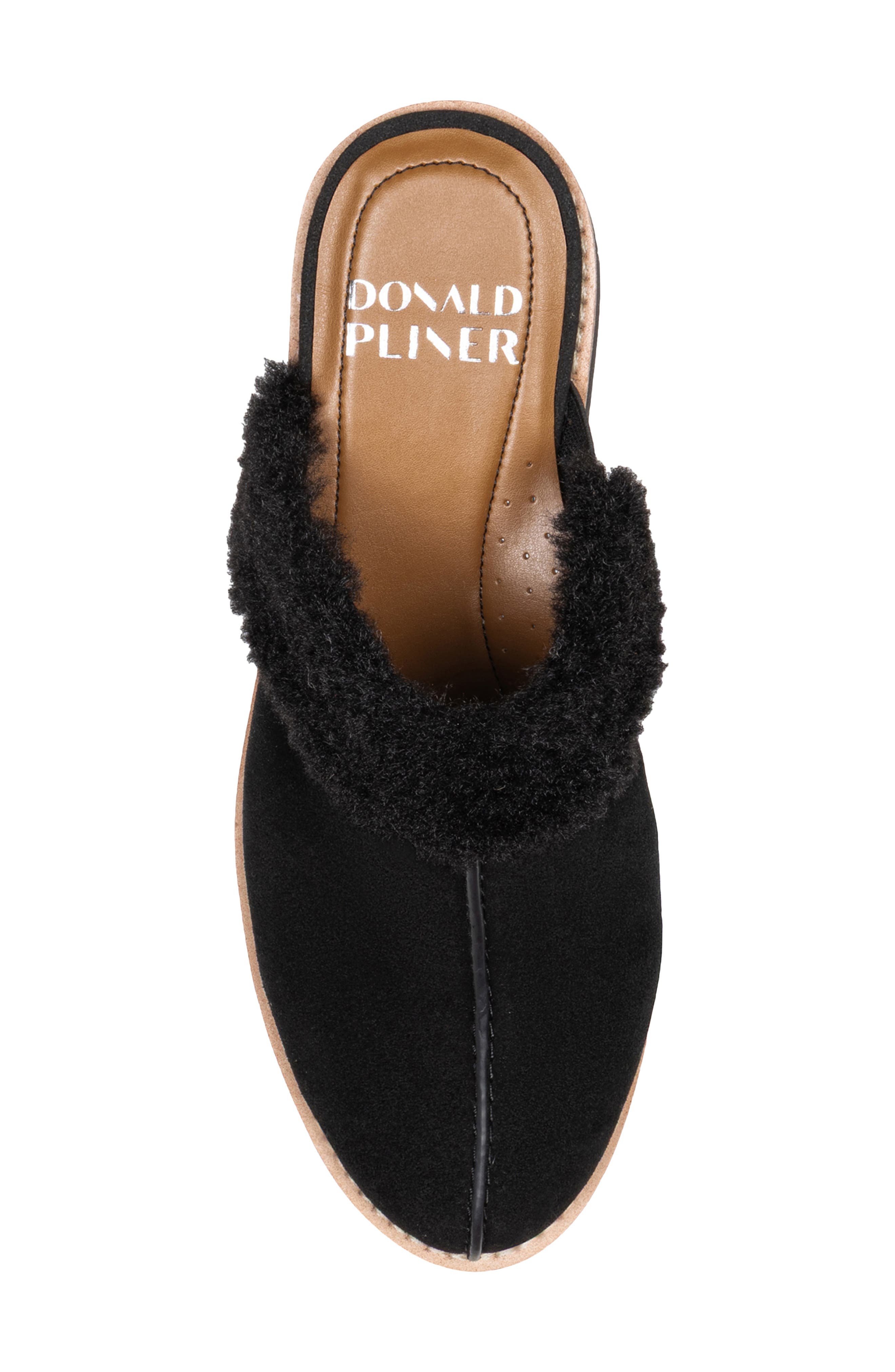 Elate Faux Shearling Trim Wedge Mule, Alternate, color, BLACK