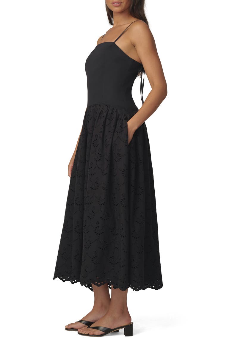 The Mara Eyelet Detail Cotton Midi Dress, Alternate, color, BLACK