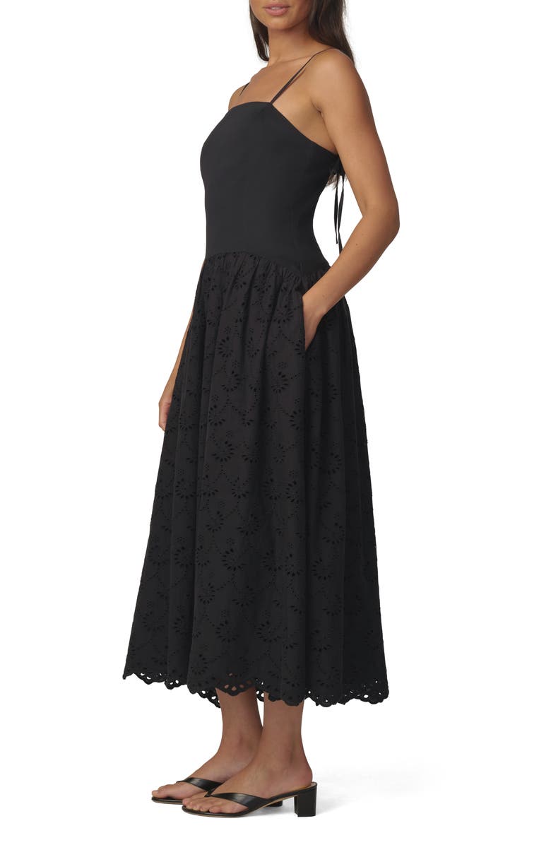 Joe's The Mara Eyelet Detail Cotton Midi Dress, Alternate, color, Black