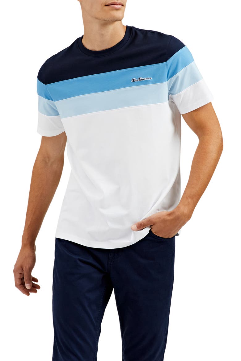 Colorblock Stripe Stretch Cotton T-Shirt, Main, color, BRIGHT WHITE