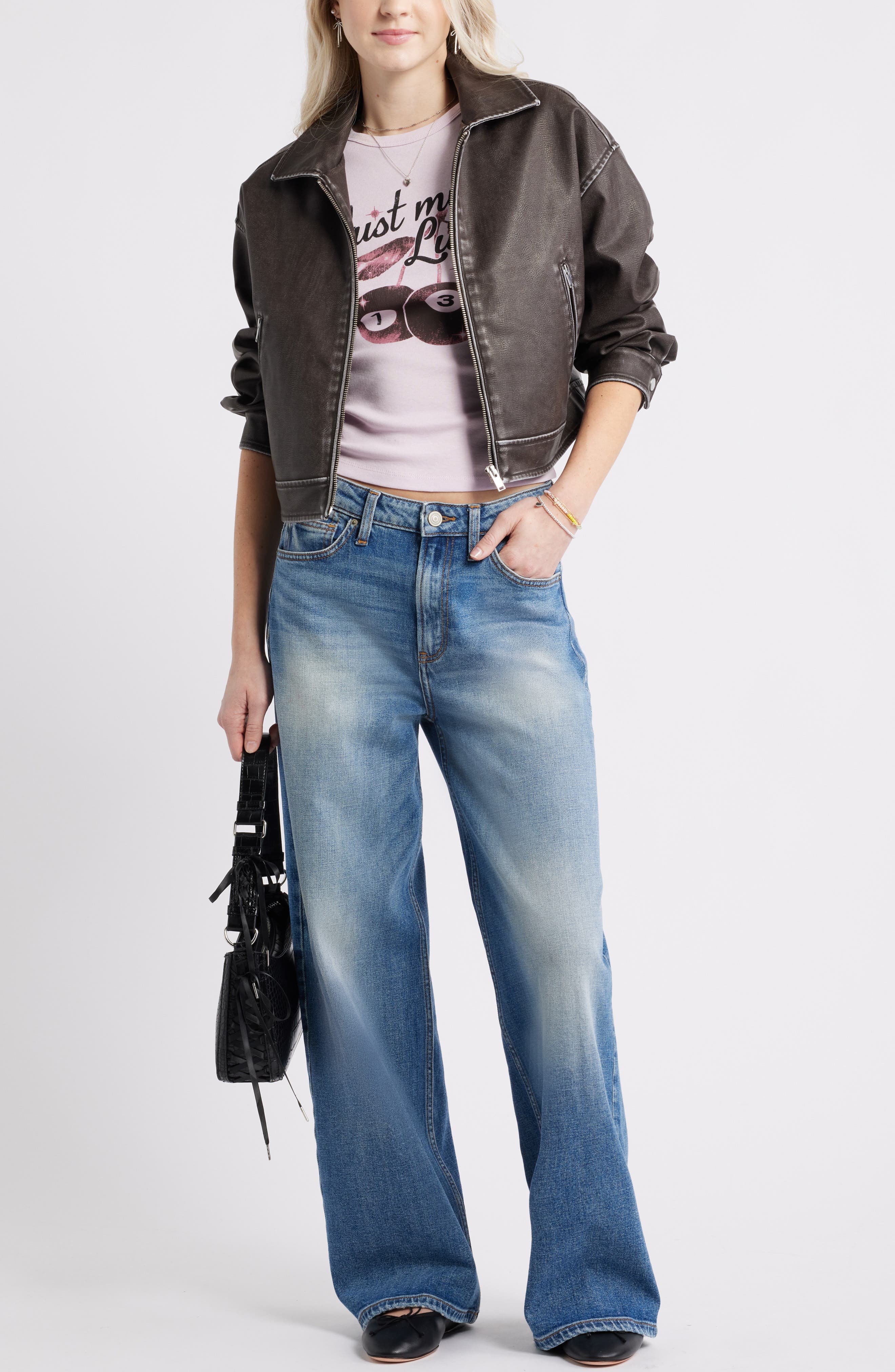 Washed Faux Leather Jacket - image 4