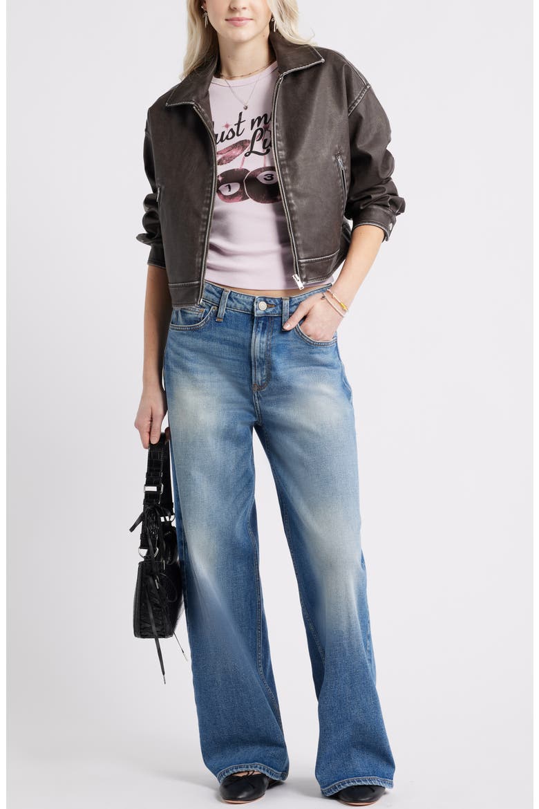 Washed Faux Leather Jacket, Alternate, color, BROWN