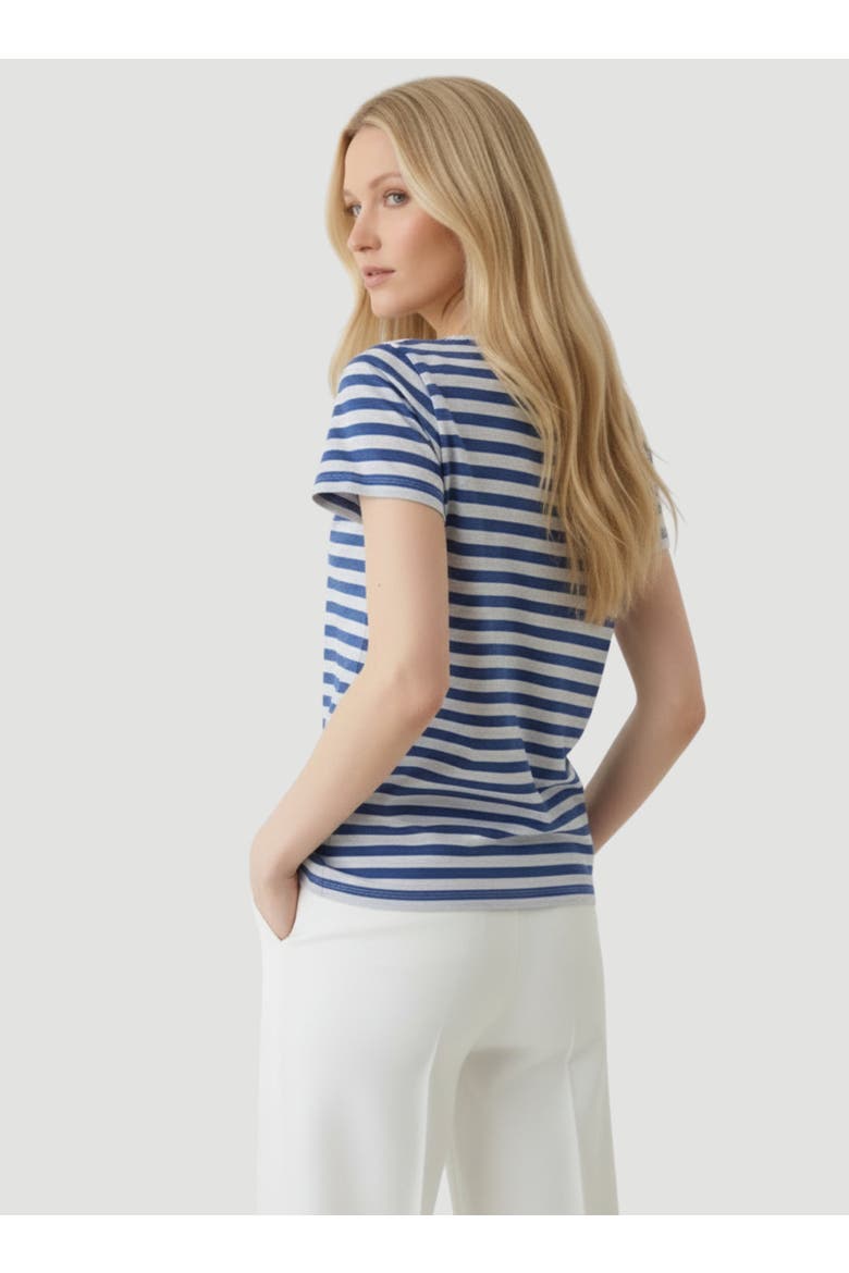 Stretch Linen Stripe Short Sleeve Crewneck T-Shirt, Alternate, color, ABYSS