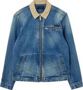 AllSaints Rothwell Zip Denim Jacket with Corduroy Collar