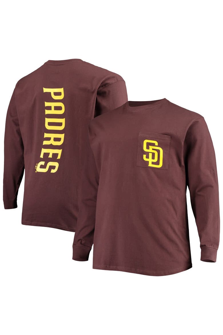 Men's Fanatics Branded Brown San Diego Padres Big & Tall Solid Back Hit Long Sleeve T-Shirt, Main, color, Brown