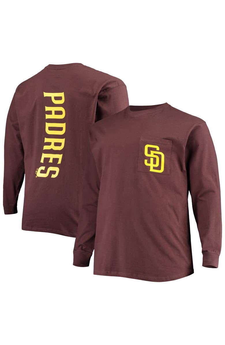 FANATICS Men's Fanatics Branded Brown San Diego Padres Big & Tall Solid Back Hit Long Sleeve T-Shirt, Main, color, Brown