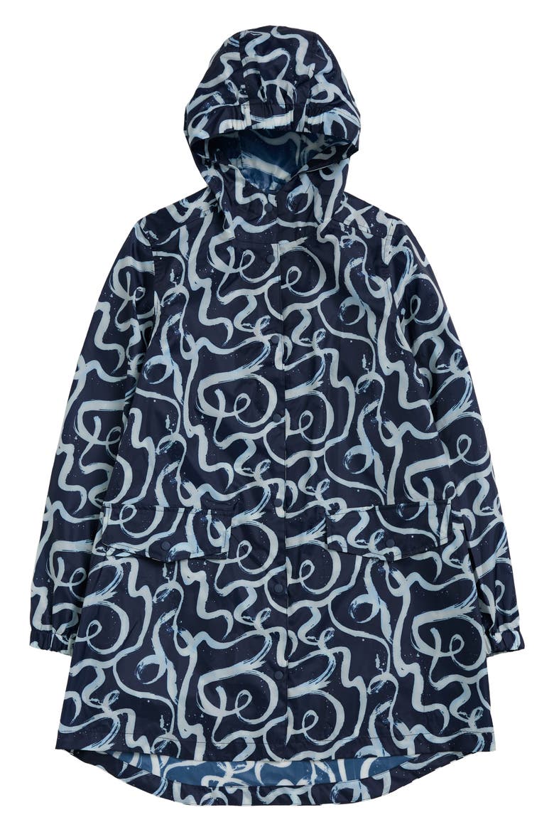 Packable Waterproof Hooded Raincoat, Main, color, INK STROKES MARITIME